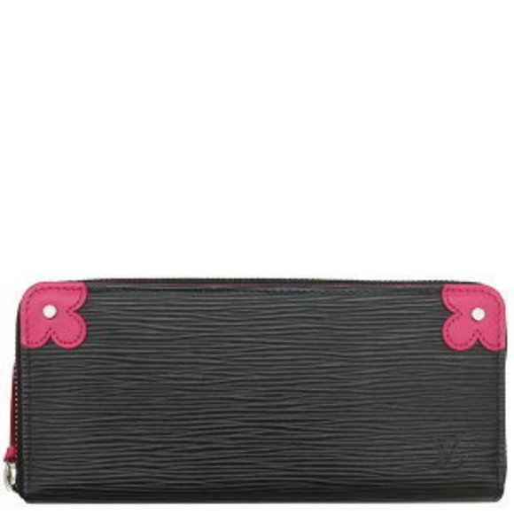 LOUIS VUITTON Long Wallet Portefeuille Clemence Black Pink Flower - Picture 1 of 11